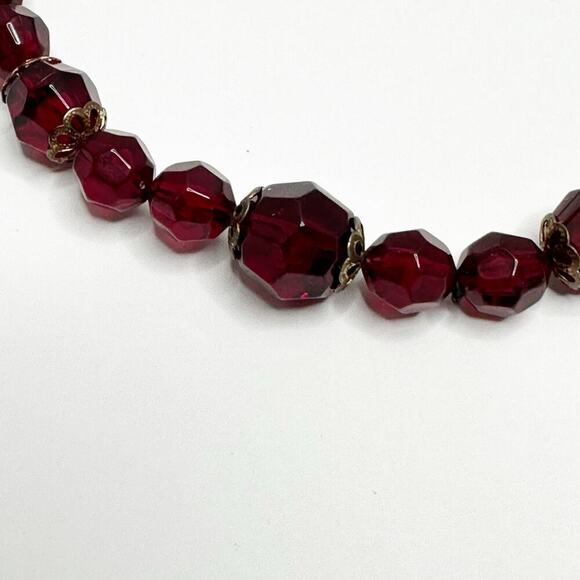 Vintage Red Beaded Necklace Wine Beads Scarlet Red Beads - Picture 5 of 10